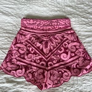 Zimmermann Pink Embroidered High-waist shorts with Belt, size 0, like new